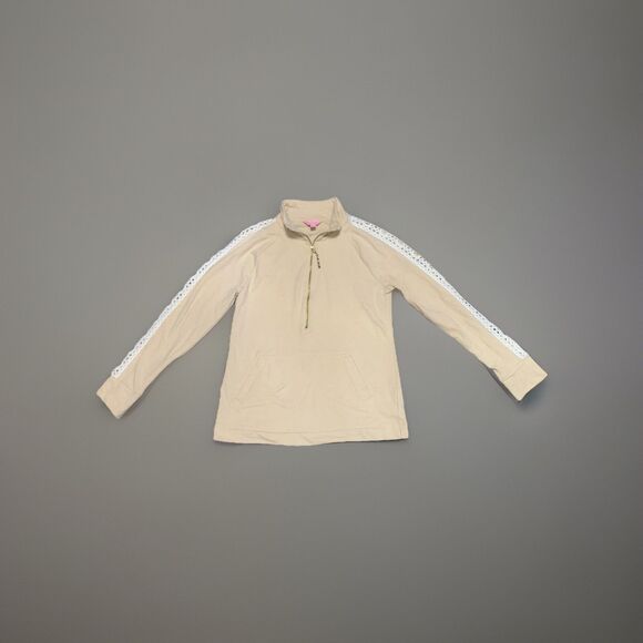 Lilly Pulitzer Small Popover Sand Dune Crochet Trim Pullover Fall Preppy Gold - Picture 1 of 4